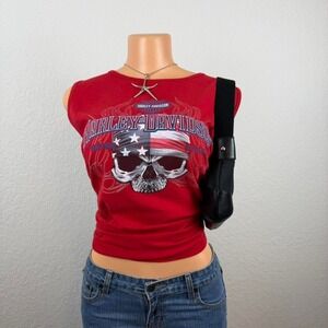 Vintage Y2K Harley Davidson Red Skull Biker Tank Top